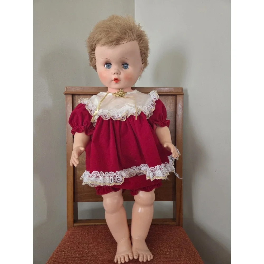 Vtg 50s 60s Drink And Wet Doll Eyes Close Blue Eyes Reddish Brown Hair‎